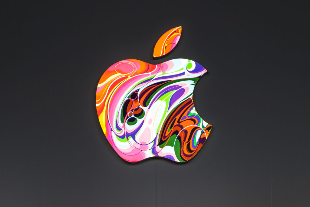 HongKong - November,  2019: Colorful Apple logo while making creative updates on apple store facade in Hongkong