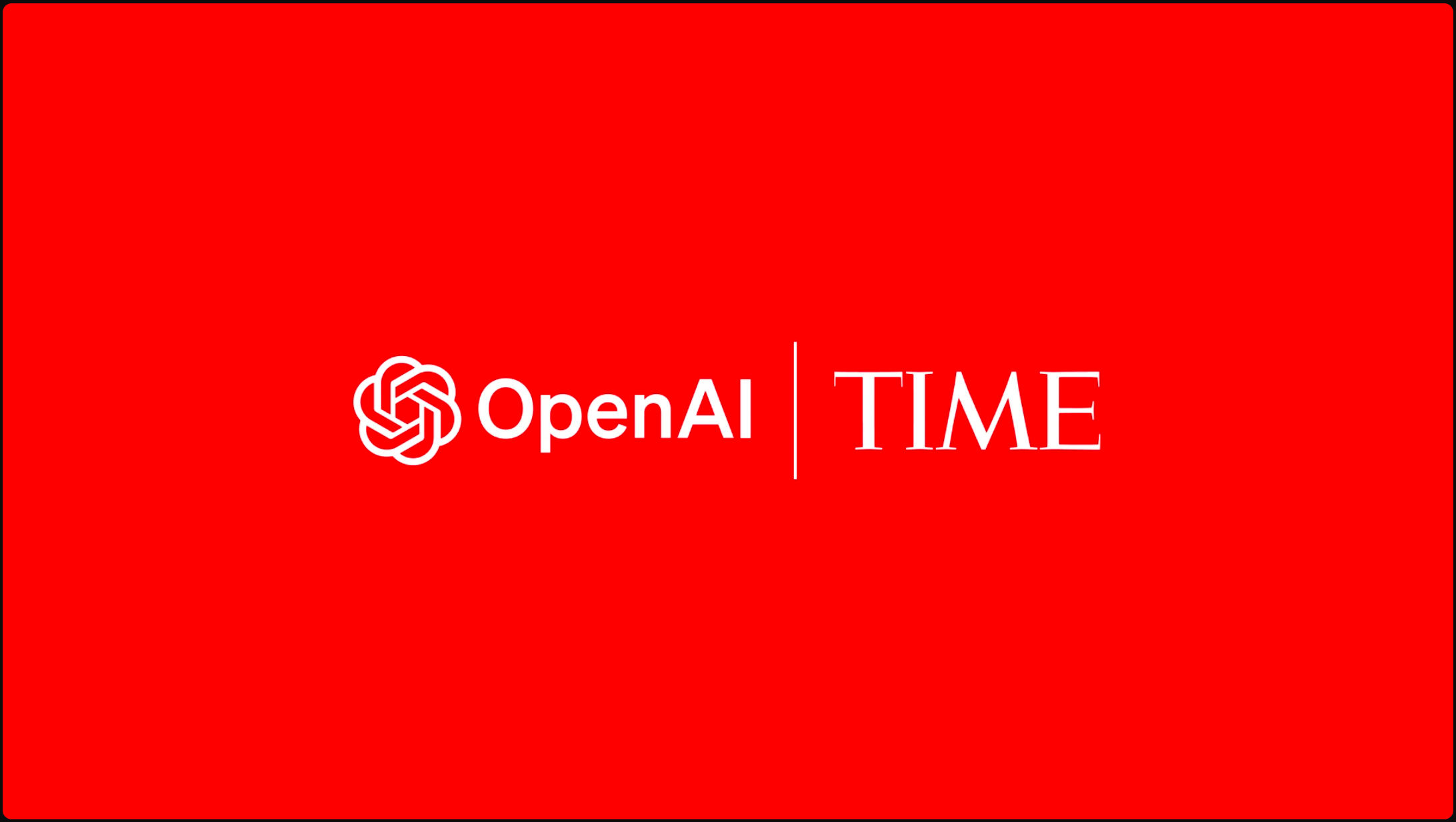 OpenAIは28日、TIMES誌と提携した。赤色の背景に、白文字で画面の中央にOpenAIとTIMESのロゴが表示されている。